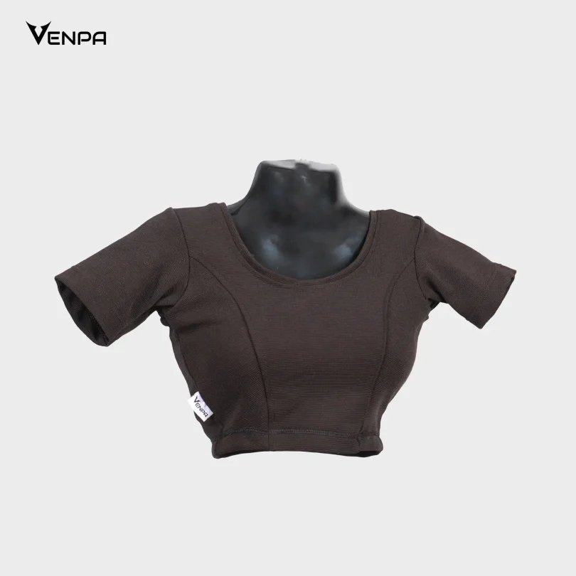 Venpa-Kitted-Blouse-Black-Plain-Front